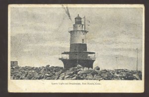 NEW HAVEN CONNECTICUT SPERRY LIGHT LIGHTHOUSE BREAKWATER VINTAGE POSTCARD