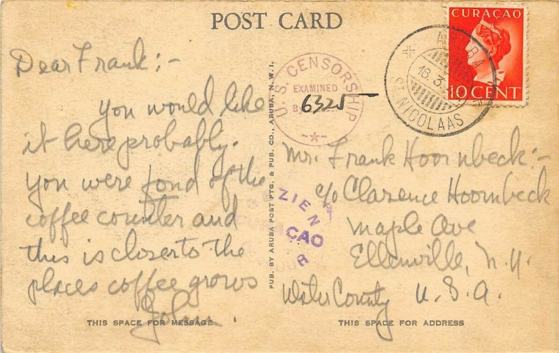 Aruba West Indies 1943 WWII US Censored Postcard Entrance To Oil Refinery