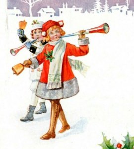 Postcard Christmas Cheer - children playing horns