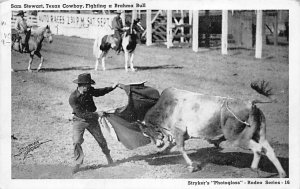 Sam Stewart, Texas Cowboy, Fighting a Brahma Bull Cowboy Texas, USA 1943 ligh...