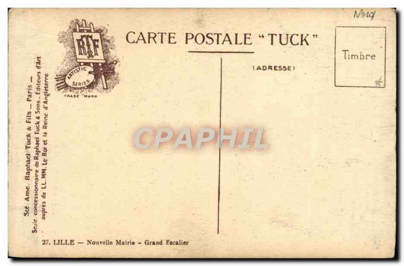 Old Postcard Lille New Town Hall Grand Staircase