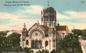 Vintage Postcard 1930's Flagler Memorial Church Valencia Sevilla Streets Florida