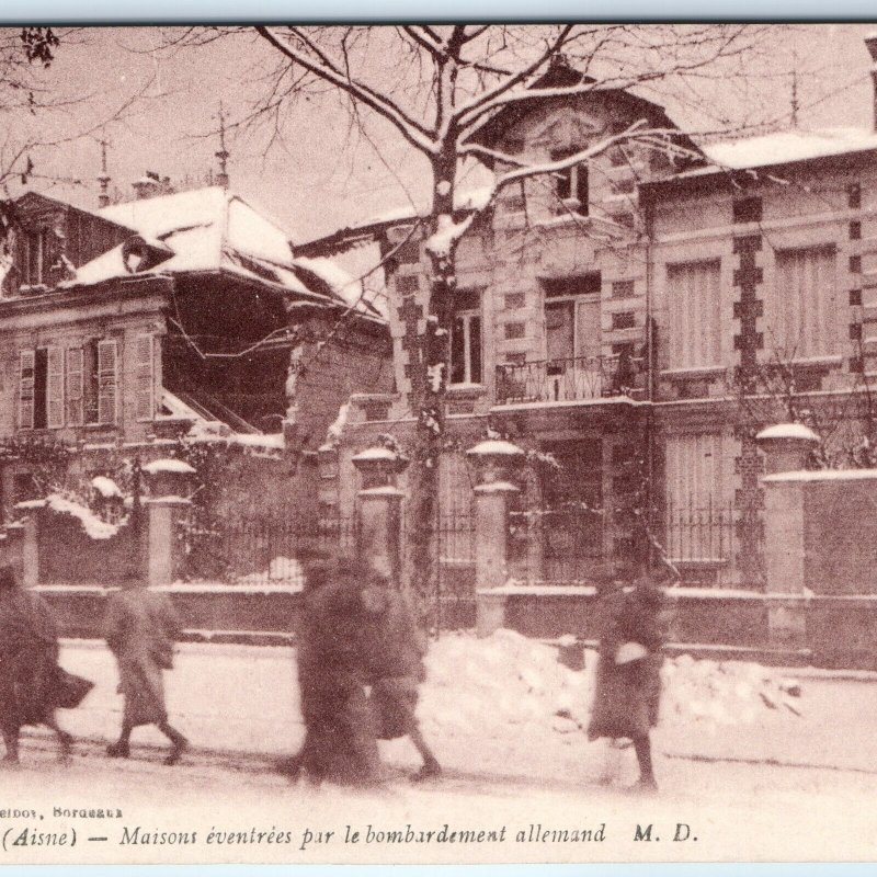 c1910s Soissons, France Houses Damaged German Bombardment World War I Ruins A339