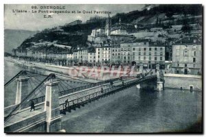 Grenoble Postcard Old Suspension Bridge and dock Perriere