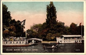 Oxford England, College Barges Isis River, Students Vintage Postcard Colored JB2
