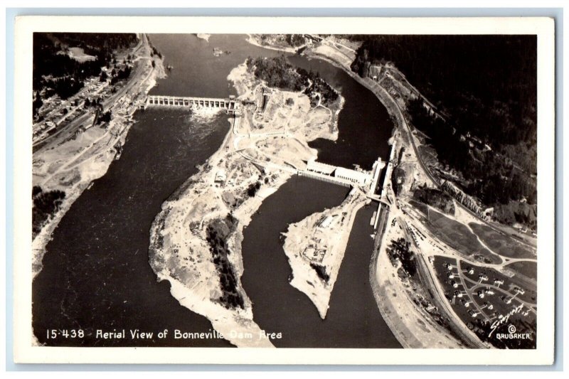 c1940's Aerial View Of Bonneville Dam Area RPPC Photo Unposted Vintage Postcard 