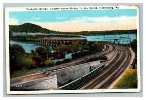 Vintage 1920's Postcard Rockville Bridge Railroad Tracks Harrisburg Pennsylvania