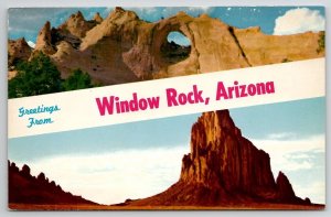 Window Rock Arizona Banner Greetings Postcard J29