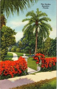 Garden Beautiful Florida Vintage Linen Postcard WOB Miami Beach Posted Cancel 