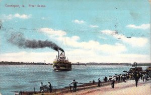 River Scene,On The Mississippi River,Davenport IA,Old Post Card