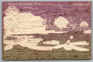 Postcard Chicago Illinois c1906 Embossed Scene At Lincoln Park Canoes Boat House