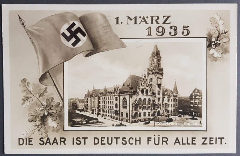 THIRD REICH ORIGINAL PROPAGANDA POSTCARD 'SAAR IS GERMAN FOR ALL TIME�...