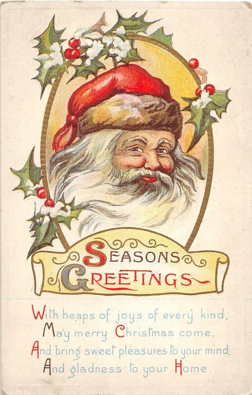 F24/ Santa Claus Merry Christmas Postcard c1922 Smile 5