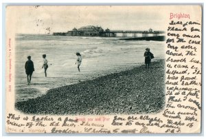 1901 Rough Sea and Pier Scene Brighton England Antique Posted Postcard