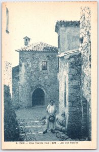 Vintage French Postcard Eze Old Street Stone Buildings Scenic