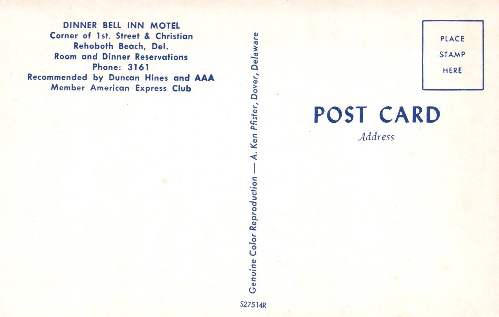 Rehoboth Beach, Delaware The Dinner Bell Inn Motel in the 1950s