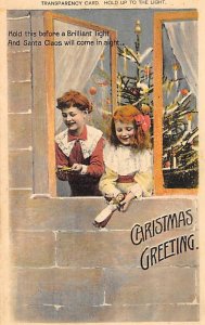 Christmas Greeting, Santa in Transparancy Hold to Light 1909 