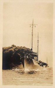 U. S. Destroyer Working UP A Smoke Screen Real Photo Postcard