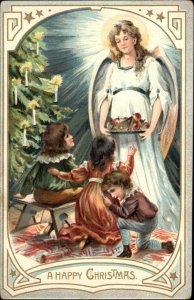 Christmas Angels Children Gilt Embossed Tuck c1910s Postcard