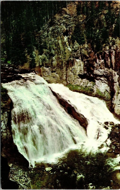 Gibbon Falls Yellowstone National Park Waterfall River Postcard VTG UNP Curteich 