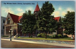 Vtg Springfield Ohio OH Warder Public Library 1950s View Linen Postcard