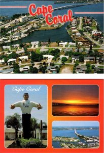 2~4X6 Postcards CAPE CORAL, FL Florida  HOME VIEWS & BIG JOHN STATUE Roadside