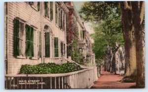NANTUCKET, MA Massachusetts ~ Roadside MAIN STREET c1950s Hand Colored Postcard