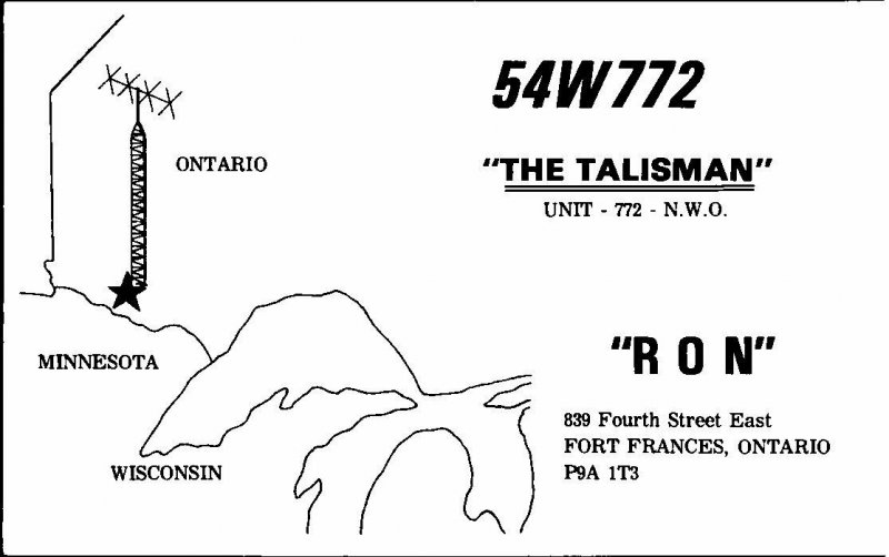 QSL Radio Card From Fort Frances Ontario Canada 54W772 