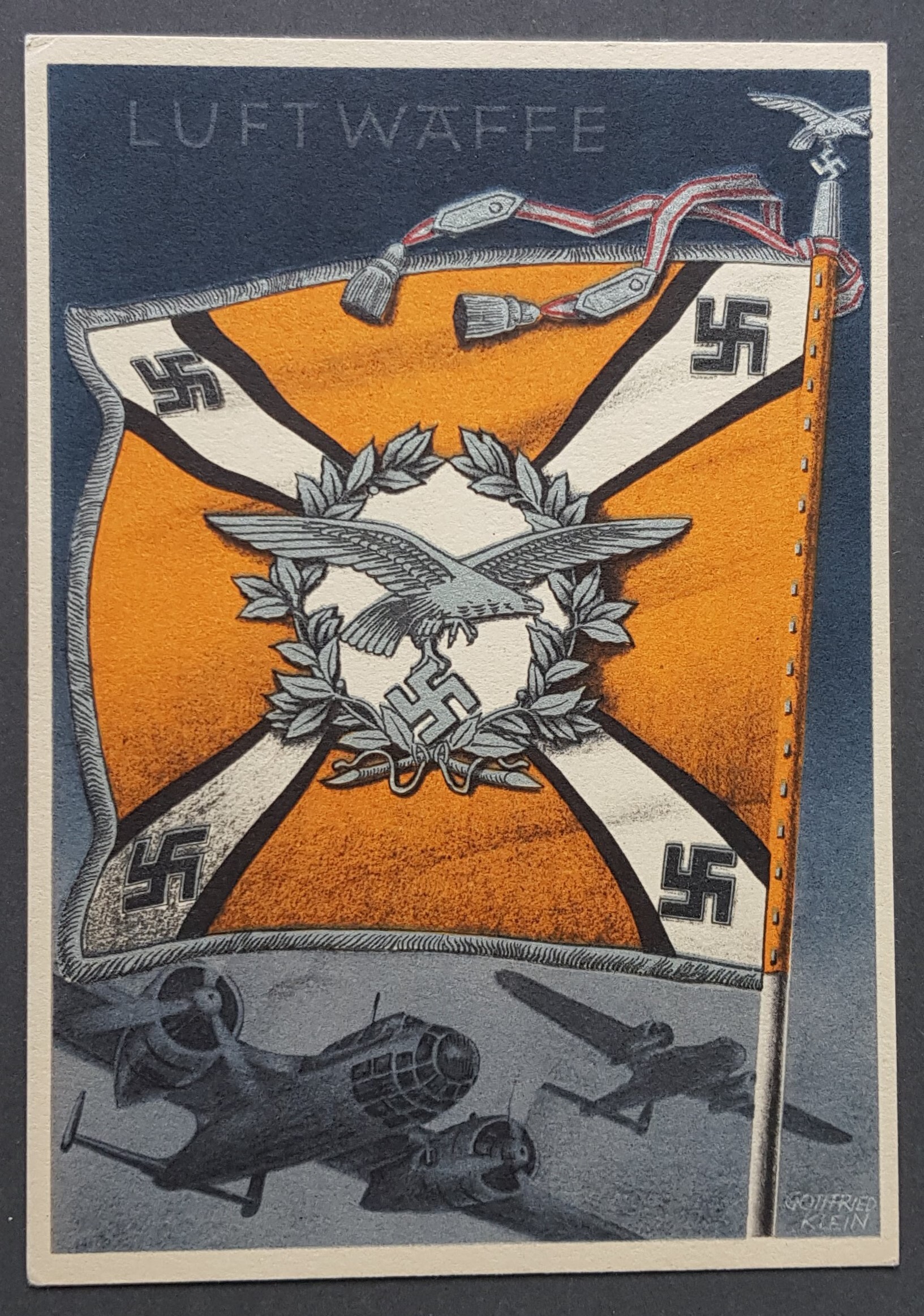 Third Reich Original Postcard Wwii Gottfried Klein Wehrmacht Flags