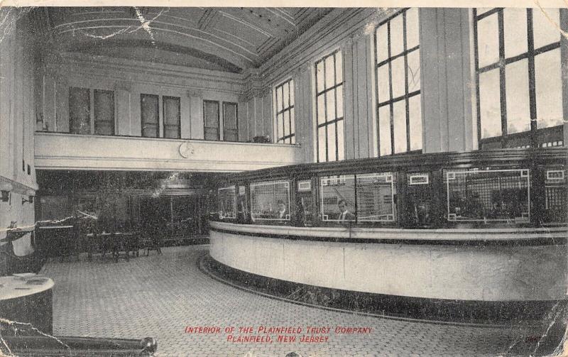 Plainfield New Jersey~Plainfield Trust Company Interior~Bank Teller Cages~1910 