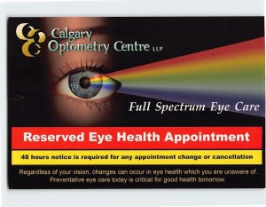Postcard Reserved Eye Health Appointment, Calgary Optometry Centre, Canada