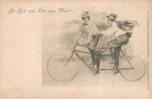 ALL HEIL vom FELS zum MEER~MAN HOLDS WOMAN WAIST~TANDEM BICYCLE-FAHRRAD~POSTCARD