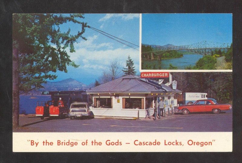 CASCADE LOCKS OREGON CHARBURGER RESTAURANT OLD CARS ADVERTISING POSTCARD