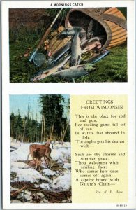 postcard Wisconsin - Mornings Catch Fish Deer - Rev H. F. Huse poem