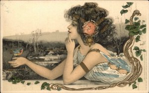 Beautiful Woman Outstanding Art Nouveau Tuck Art #283 Postcard c1905