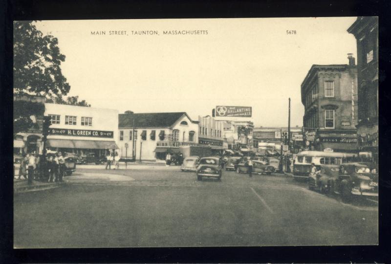 Taunton, Massachusetts/Mass/MA Postcard, Main Street, Ballantine Ale Sign