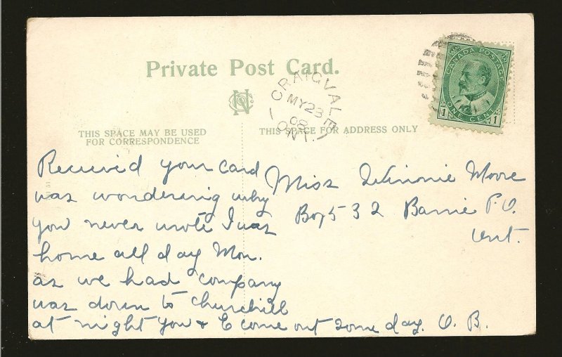 Canada Postmark 1908 Craig Vale Ont Rosedale Ravine Toronto Private Postcard