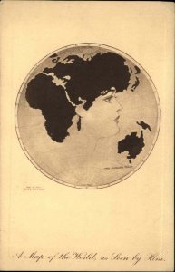 Metamorphic Fantasy Woman's Face Hair Map Globe James Montgomery Flagg