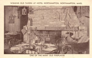 Vintage Postcard Wiggins Old Tavern Hotel Northampton Fireplace Massachusetts MA