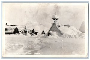 Valdez Alaska AK Postcard RPPC Photo Snow Scene Winter House Episcopal Church