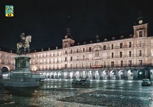 Madrid Plaza Mayor Vista Nocturna Major Square Nocturnal View Vintage Postcard