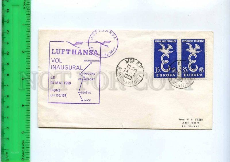 254917 FRANCE LUFTHANSA NICE HAMBURG LH156/157 First flight 1959 postmark