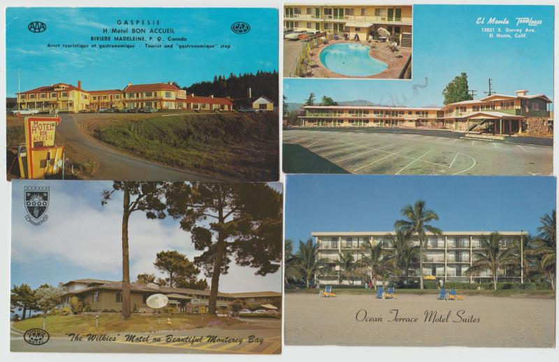 Lot of 4 Hotel Motel Roadside Postcards