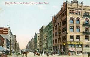 Postcard  Early View of Riverside Avenue from Peyton Block, Spokane, WA. Y9