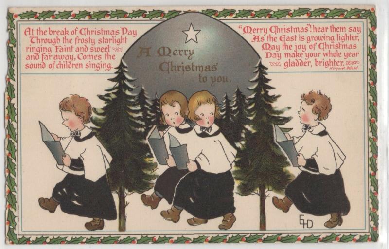 Merry Christmas Children Carolers North Star EP Dutton Made In Bavaria Postcard