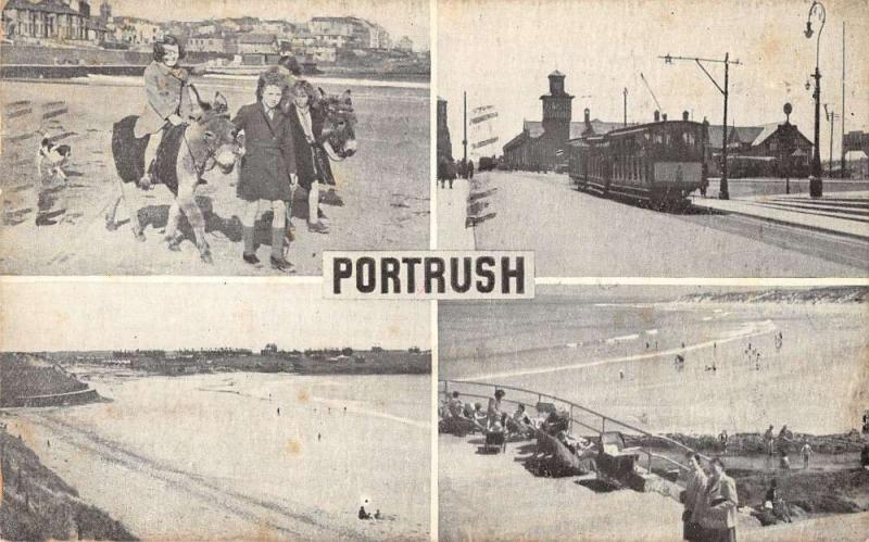 Portrush Antrim Ireland trolley train beach people donkey antique pc Y13860