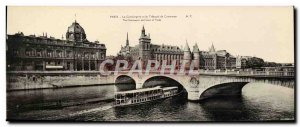 Postcard Old Large Format Paris La Conciergerie and Boat Commercial Court