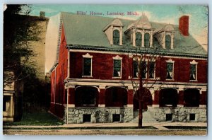 1915 Elk's Home Building Stairs Entrance Lansing Michigan MI Antique Postcard