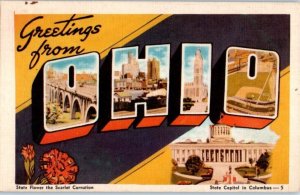 1940s Large Letter Greetings from Ohio State Capitol Columbus Postcard