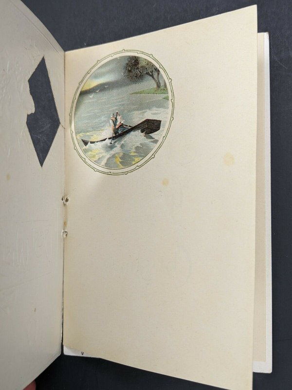 1917 Embossed Die Cut Best Wishes Christmas Booklet String Bound Rough Sea C5
